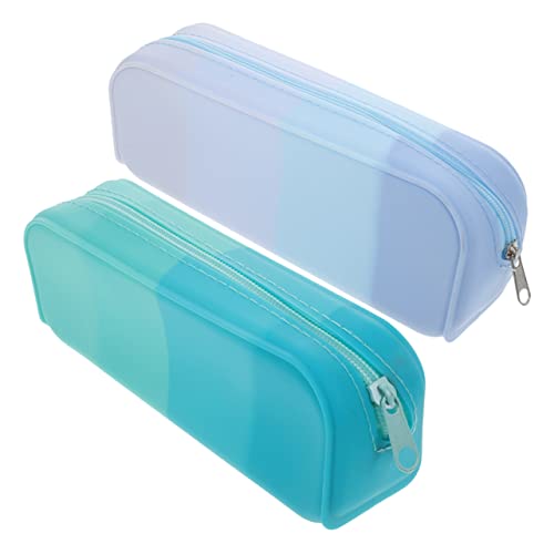 FONDOTIN 2 Stück Teiliges Silikon Mäppchen Farbenfrohe Leichte Federtasche mit Großem Fassungsvermögen Waschbar und Reißfest Geeignet für Schule und Büro Ästhetisches Stifteetui Hellblau von FONDOTIN