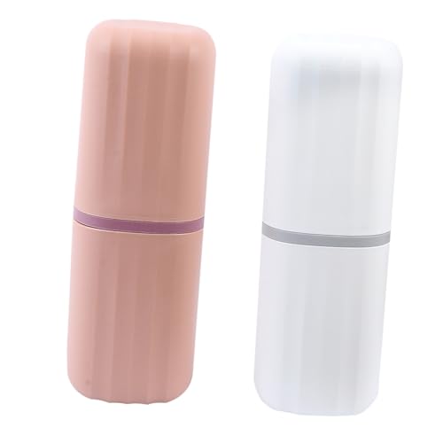 FONDOTIN 2 Stück Teiliges Zahnbürsten Reiseetui Becher aus Robustem Kunststoff Leicht und Tragbar mit Rutschfesten Streifen Praktisches Waschbecher Design für Zahnbürste Zahnpasta und Kamm von FONDOTIN