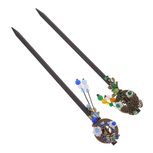 FONDOTIN 2 Stück Vintage Haarschmuck Damen Tassel Haarnadel Chinesische Haarnadel Holz Haargabel für Zöpfe und Hochsteckfrisuren Eleganter Haarfork Geschenkidee für Frauen und Mädchen von FONDOTIN