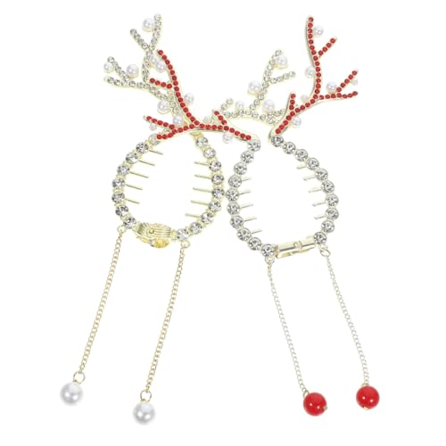 FONDOTIN 2 Stück Weihnachts Haarklammern mit Rentier Geweih Metall Haarklammer für Dutt und Pferdeschwanz Dekorative Ponytail Hair Clips für Damen Sanfter Griff Festliche Haarschmuck von FONDOTIN
