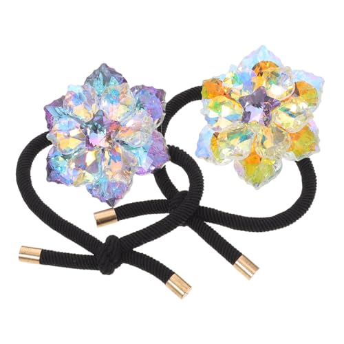 FONDOTIN 2 Stücke Kristallblumen Haargummis mit Strasssteinen Elastische Rutschfeste Haarschleifen in Schwarz Langlebige Ponytail Holder für Damen und Mädchen Elegantes Accessoire von FONDOTIN