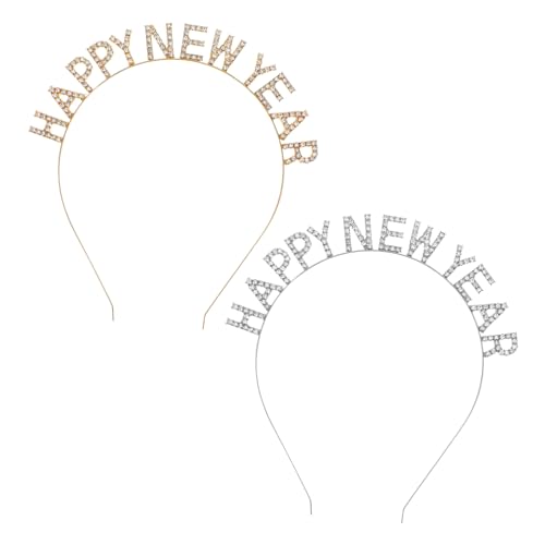 FONDOTIN 2 Stücke Teiliges Strass Haarreif Happy Year Glitzernde Buchstaben Haarreifen für Silvester Weihnachten Festliche Partyaccessoires Damen Mädchen von FONDOTIN