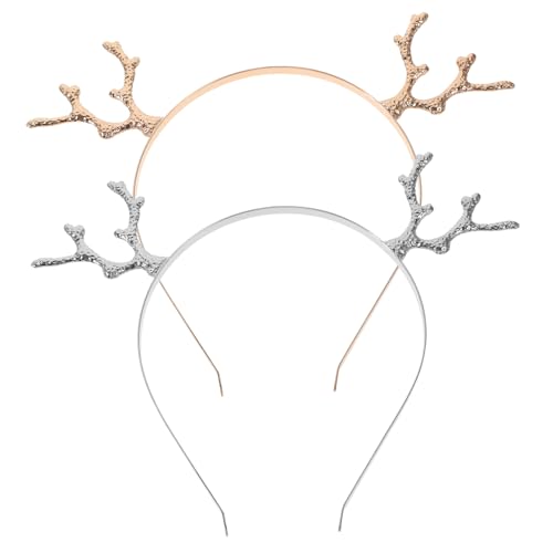 FONDOTIN 2 Teiliges Weihnachts Haarreif Rentier Geweih Kopfschmuck Cartoon Haarschmuck Cosplay Party Stirnband für Mädchen und Familien von FONDOTIN