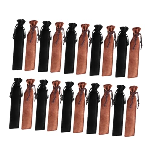 FONDOTIN 20 Stück Teiliges Kordelzug Pen Bags aus Doppellagigem Kratzfestem Samt Weiche Stifthüllen in Schwarz und Kaffee Praktische Schutztaschen für Federn für Schule Büro und Geschenk von FONDOTIN