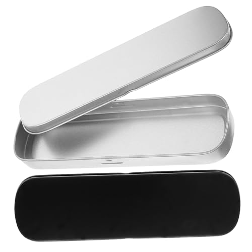 FONDOTIN 2stücke Metall Federmäppchen Kleine Stiftboxen Für Schüler Praktische Aufbewahrung Für Schreibwaren Langlebige Und Robuste Blechboxen Schwarz Und Silber von FONDOTIN