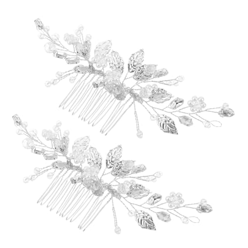 FONDOTIN 2stücke Haarkamm Für Hochzeit Mit Blattmotiv Kunstperlen Und Kristallen Brautfrisur Accessoire Silberner Seitenkamm Haarschmuck Für Frauen Brautjungfern Und Abschlussball von FONDOTIN