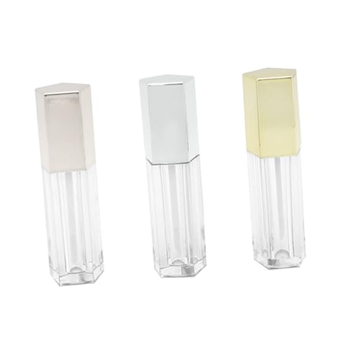 FONDOTIN 3 STÜCKE Leere Lipgloss Tuben Pentagonal Lippenpflegestifte Nachfüllbar DIY Lippenöl Behälter Tragbar Für Reise Damen Silber Gold Roségold von FONDOTIN