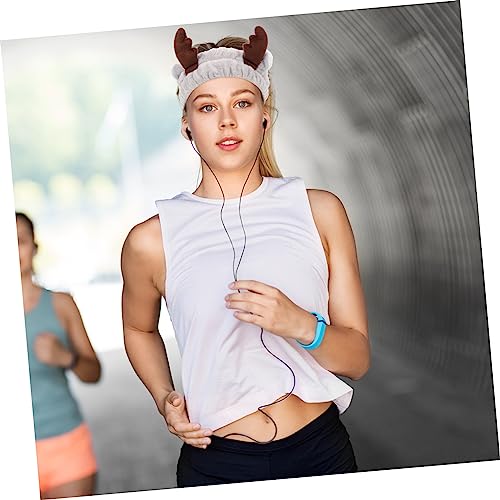 FONDOTIN 3 STÜCKE Plüsch Weihnachts Haarbänder mit Rentiergeweih Teiliges Elastisches Stirnband für Damen Hautfreundlich Bequem zum Make Up Gesicht Waschen und Spa in Kaffee und Weiß von FONDOTIN