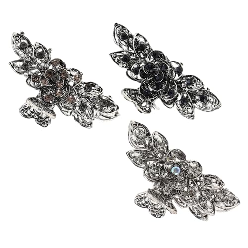 FONDOTIN 3 Stück Große Vintage Metall Haarklammer mit Retro Blumen und Glitzer Strass für Dickes Haar Damen und Mädchen Robuste Rutschfeste Haarklammer für Sicheren Griff und Schnelles von FONDOTIN