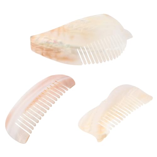 FONDOTIN 3 Stück Natürliche Muschelkämme Zähne Handgefertigt Kleine Reisestriegel für Frauen Mädchen Trocken Nass alle Haartypen Dekorative Muschelornamente Halbrund Vogel Fisch Designs von FONDOTIN