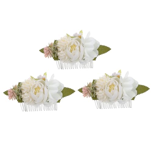 FONDOTIN 3 Stück Teiliges Blumiger Haarkamm Brautschmuck Seitlicher Haarkamm Damen Haaraccessoires für Hochzeit Party Brautjungfern und Festliche Anlässe Einfach Anzubringen Dekorativ und von FONDOTIN