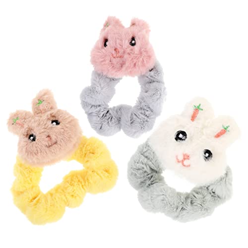 FONDOTIN 3 Stück Teiliges Elastische Weiche Haarbänder mit Plüsch Hasenohren für Damen und Mädchen Schonend für Pferdeschwanz und Dutt Vielseitiges Haarschmuck Accessoire in Khaki Weiß und von FONDOTIN