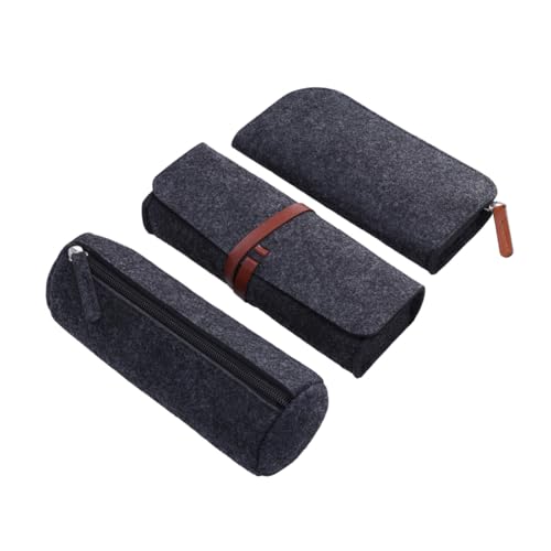 FONDOTIN 3 Stück Teiliges Filz Etui Dunkelgrau Multifunktionale Stifte und Kosmetiktasche Kratzfest Geräumig als Federmäppchen Kosmetiktasche und Organizer für Alltag und Reise von FONDOTIN