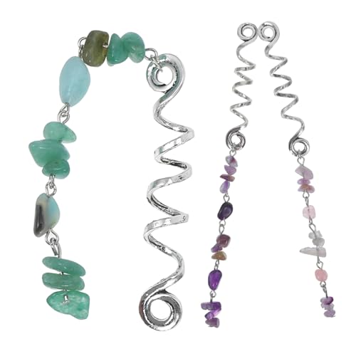 FONDOTIN 3 Stück Teiliges Haarschmuck für Zöpfe Dreadlocks Schmuck aus Langlebiger Legierung mit Natürlichen Kristallen Zarte Haarringe in Silber mit Violetten und Grünen Anhängern von FONDOTIN