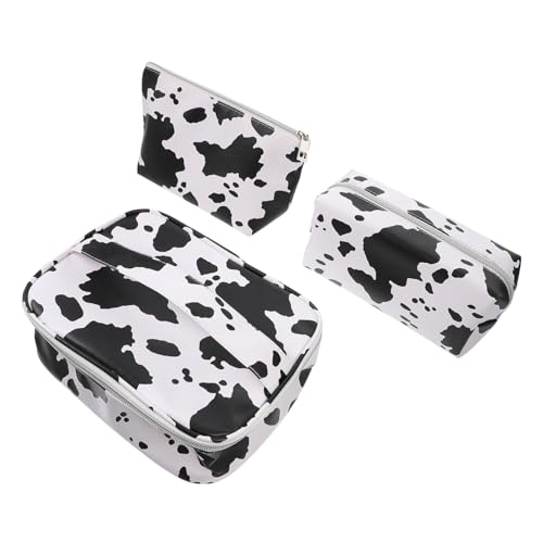 FONDOTIN 3 Stück Teiliges Reise Kosmetiktasche mit Kuhmuster Große Kapazität Leichtes PVC Material Praktische Schminktasche für Damen Unterwegs Robust und Verschließbar von FONDOTIN