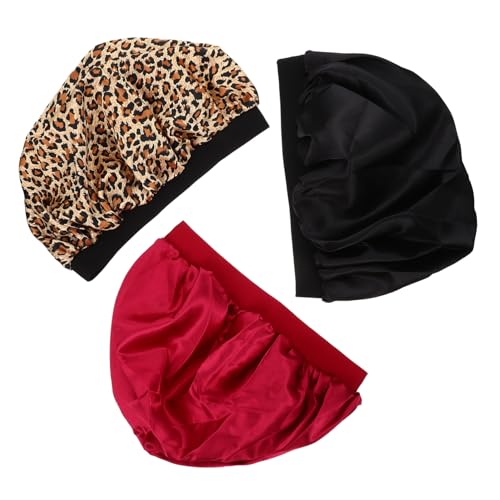 FONDOTIN 3 Stück Teiliges Satin Schlafhaube für Damen Elastisch Breiter Rand Multifunktional als Chemo und Duschhaube Geeignet Schützt Haare und Kissenbezug Komfortabel und Langlebig in von FONDOTIN
