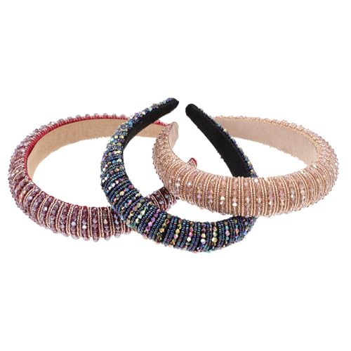 FONDOTIN 3 Stück Teiliges Strass Haarband für Damen und Mädchen Bequeme Haarschmuck mit Perlen und Funkelnden Kristallen Eleganter Look für Partys und Alltag Leichte Komfortable Haarreifen von FONDOTIN