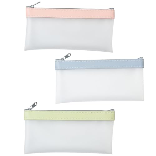 FONDOTIN 3 Stück Tragbare Stiftetuis TPU Transparentes Federmäppchen Blütenrosa und Dunstblau Praktische Aufbewahrung für Schreibwaren für Schule und Büro von FONDOTIN
