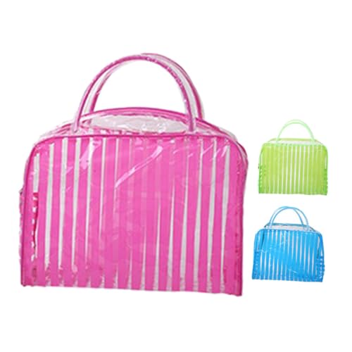 FONDOTIN 3 Stück Wasserdichter Transparenter PVC Kulturbeutel Teiliges mit Streifen Reise Kosmetiktasche für Frauen Makeup Organizer für Flughafen und Strand in Rot Grün Blau von FONDOTIN