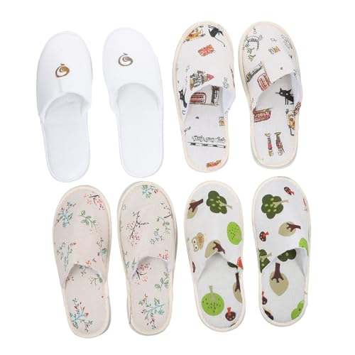 FONDOTIN 4 Paare Einweg Hausschuhe Damen Herren Dicke Rutschfeste Slipper mit Blumenmuster Bequeme Gästehausschuhe für Hotel Salon Reisen Atmungsaktiv und Sicher von FONDOTIN