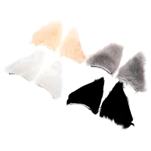 FONDOTIN 4 Paare Katzenohren Haarspangen Plüsch Haarschmuck Cosplay Party Kostüm Accessoires Hellgrau Beige für Damen und Mädchen von FONDOTIN