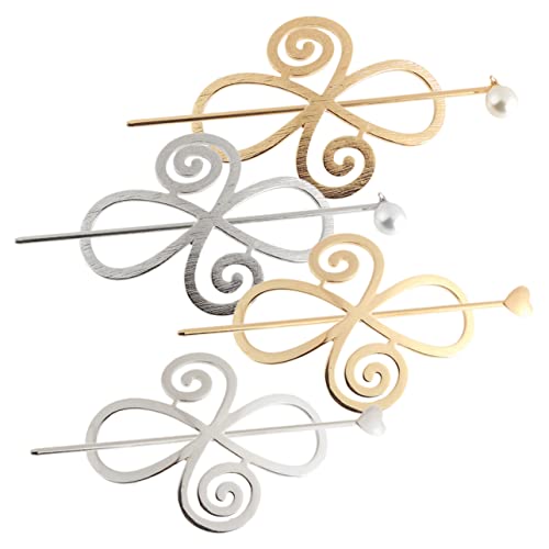 FONDOTIN 4 Sätze Teiliges Haarnadel aus Galvanisiertem Legierungsmetall Glatte Oberfläche Stil mit Herz und Perlendetails Haarschmuck für Frauen Geeignet für Alltag Hochzeit Party und von FONDOTIN