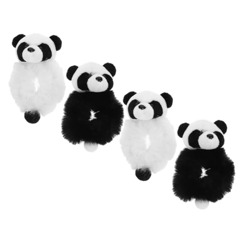 FONDOTIN 4 Stck Plüsch Haargummi Teilig Flauschige Panda Haarbänder Elastische Haaraccessoires für Mädchen Weiche Ponytail Halter Flauschige Haargummis für Alltag Party von FONDOTIN
