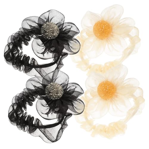 FONDOTIN 4stücke Seiden Blumen Haarringe Haar Scrunchies Damenhaargummis Pferdeschwanzhalter Blumenhaarseil Haar Zubehör Für Mädchen Und Damen von FONDOTIN