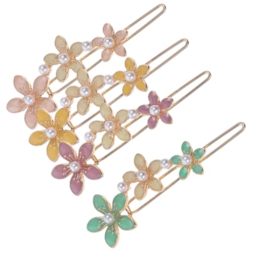 FONDOTIN 4 Stück Bunte Metall Haarspangen mit Perlen und Blumen Leichte Haarklammern für Damen Stilvolle Haar dekoration zum Styling und Fixieren Komfortabel und Vielseitig für Alltag und von FONDOTIN