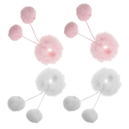 FONDOTIN 4 Stück Flauschige Pom Pom Haargummis Kuschelige Elastische Haarbänder für Mädchen und Frauen Vielseitige Accessoires für Zöpfe Pferdeschwanz und Stylische Handgelenksbänder von FONDOTIN