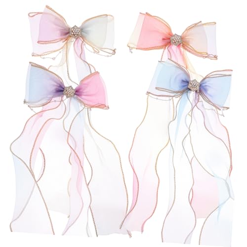 FONDOTIN 4 Stück Haarspangen mit Schleifen und Ribbons Haaraccessoires für Mädchen für Alltag und Besondere Anlässe Verschiedenen Farben Erhältlich von FONDOTIN