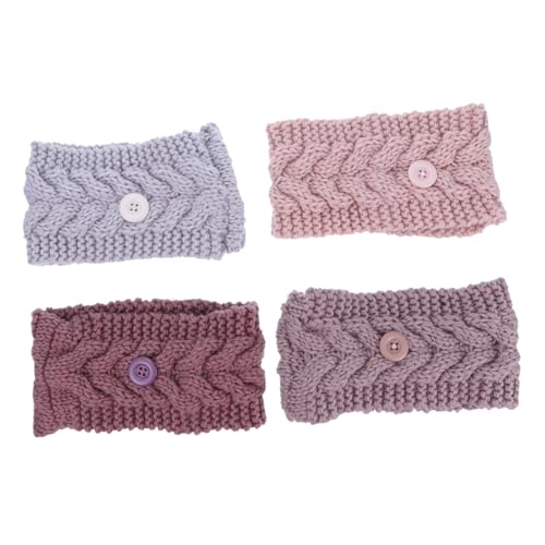 FONDOTIN 4 Stück Teiliges Elastische Strick Headbands mit Knopf für Masken Ohrenschutz Dehnbar Warm Geeignet für Yoga und Fitness Damen Stirnband mit Ohrenschützer Funktion von FONDOTIN