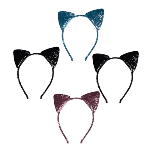 FONDOTIN 4 Stück Teiliges Katzenohren Stirnband Glitzerndes Hautfreundliches Haarreif accessoire Rutschfest Modisch für Mädchen Geeignet für Party Festival und Cosplay Zufällige Farbe von FONDOTIN