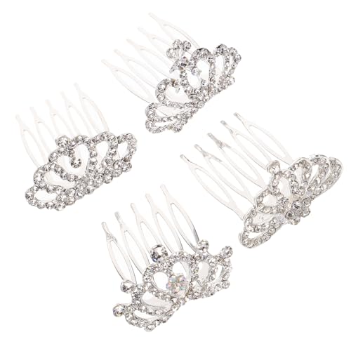 FONDOTIN 4 Stück Teiliges Miniatur Tiara mit Strasskamm Kleine Haarreifen für Mädchen Eleganter Kopfschmuck für Hochzeit Party Fotografie und Festliche Anlässe von FONDOTIN