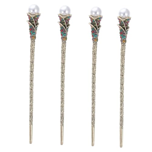 FONDOTIN 4 Stück Teiliges Vintage Haarstäbchen mit Perlen und Bunten Strasssteinen Hitzebeständige Haarnadeln Leicht und Stabil für Frauen Mädchen Teens Klassischer Chinesischer von FONDOTIN