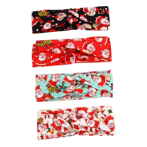 FONDOTIN 4 Stück Teiliges Weihnachts Stirnband Elastisches Atmungsaktives Haarband mit Santa Claus Rentier und Glockenmotiv Schweißabsorbierend Geeignet für Yoga Sport und Alltag Rot Grün von FONDOTIN