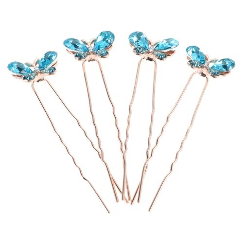 FONDOTIN 4 Stück U förmige Haarnadeln mit Schmetterlings design Funkelnde Strassbesetzung Leichte Fixierung Komfortabel als Brautschmuck und Hochzeits haaraccessoires von FONDOTIN