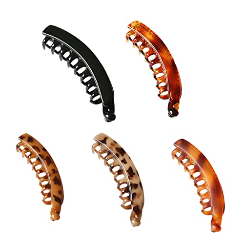 FONDOTIN 5 Stück Große Bananen Haarspangen Set für Damen und Mädchen Rutschfeste Haarklammern Schwarz Braun und Creme für Dickes Haar für Ponytails und Verschiedene Frisuren von FONDOTIN