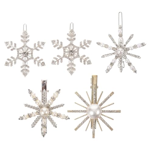 FONDOTIN 5 Stück Schneeflocken Haarspangen mit Funkelnden Perlen Haarklammern für Mitteldickes und Langes Haar Modischer Haarschmuck für Frauen für Festtage und Alltag von FONDOTIN