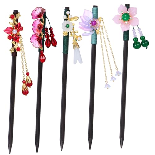 FONDOTIN 5 Stück Teiliges Chinesische Haarstäbchen mit Floralen Designs Robuste Haarnadeln für Dutt und Haarstyling Traditionelle Haarschmuck Damen Vielseitig für Alltag und Besondere von FONDOTIN