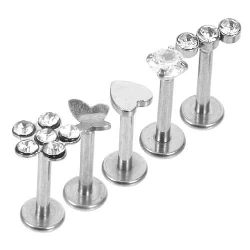 FONDOTIN 5 Stück Teiliges Edelstahl Piercing Set mit Lippen und Nasensteckern Zirkonia Schmuck Langlebig und Vielseitig Glänzend Poliert Geeignet für Damen und Herren von FONDOTIN