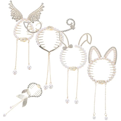 FONDOTIN 5 Stück Teiliges Haarklammer Damen Kleine Haarspangen mit Perlen und Tassel Rutschfeste Haarclips für Pferdeschwanz und Dutt Vielseitiger Haarschmuck für Alltag und Party von FONDOTIN