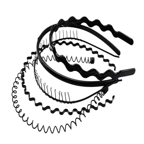 FONDOTIN 5 Stück Teiliges Schwarze Gewellte Haarbänder Elastisch Damen Haarschmuck Verstellbar Modisch Geeignet für Frauen Mädchen Alltag und Sport von FONDOTIN