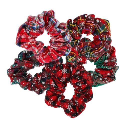 FONDOTIN 5 Stück Teiliges Weihnachts Haargummi mit Elastischen Schneeflocken Haarbändern Flexible Haarschleifen in Dunkel Rot Grün Rot Gelb und Festlicher Haarschmuck für Damen und Mädchen von FONDOTIN
