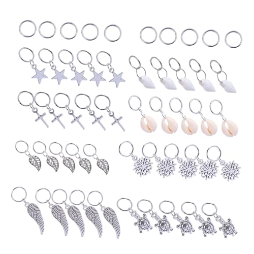FONDOTIN 50 Stück Teiliges Haarringe aus Metall in Silber Runde Haar Charms Stern Anhängern Stilvolle Haarschmuck Ringe für Zöpfe Dreadlocks und Flechtfrisuren Modische Haaraccessoires für von FONDOTIN