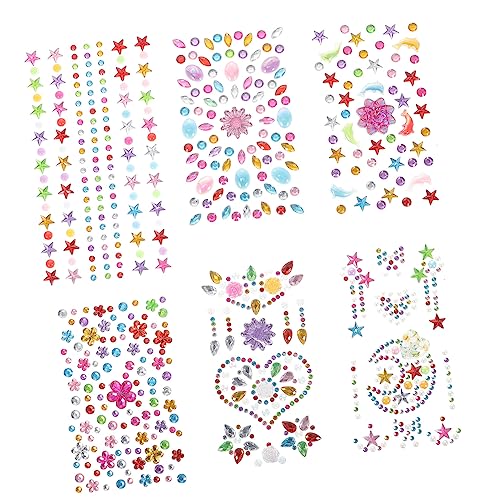 FONDOTIN 6 Blätter Selbstklebende Gesicht Juwelen Aufkleber Strassstein Körper Schmuck für Halloween Festivals und Partys Bunte Dekorationen für Make Up von FONDOTIN