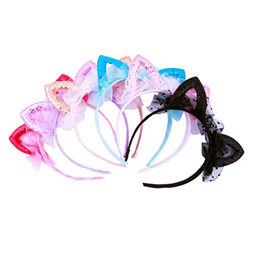 FONDOTIN 6 Stück Lace Cat Ears Haarreif Teilig mit Glitzer und Netzdesign für Partys Cosplay und Besondere Anlässe für Mädchen von FONDOTIN