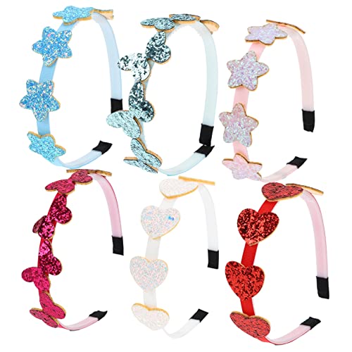 FONDOTIN 6 Stück Teiliges Mädchen Haarbänder Glitzer Herz und Stern Haarreifen mit Pailletten und Schmetterling Elastische Kinderhaarschmuck für Geburtstagsfeiern und Besondere Anlässe von FONDOTIN