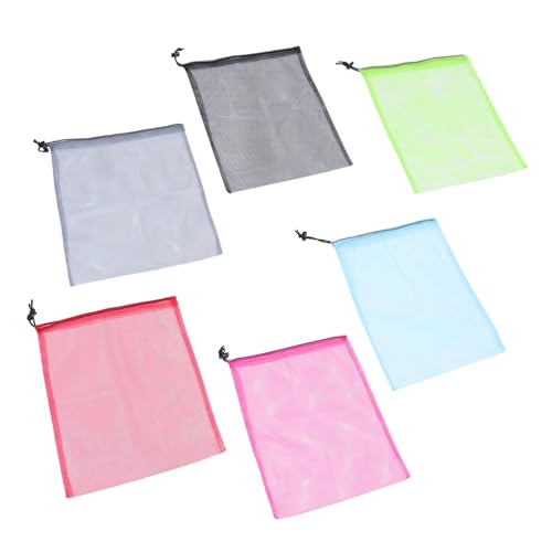 FONDOTIN 6 Stück Teiliges Zugbeutel aus Mesh mit Kordelzug Leichte Aufbewahrungstaschen für Fitness Reisen und Outdoor Vielseitig Einsetzbar Farblich Sortiert Einfach zu Zufällige Farbe von FONDOTIN