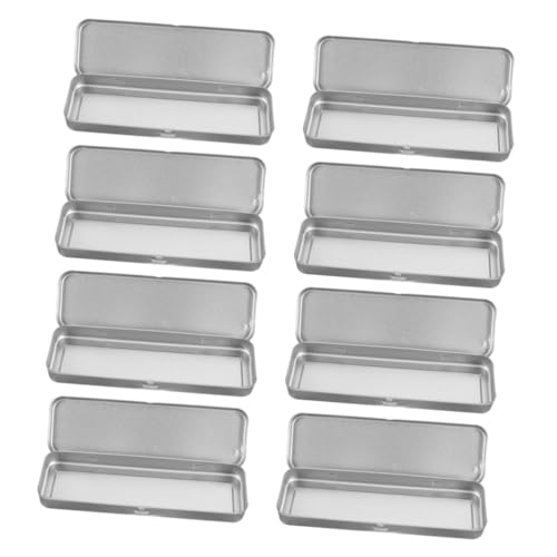 FONDOTIN 8 Stück Teiliges Rechteckiges Stifteetui aus Weißblech mit Klappbarem Deckel Singlelayer Aufbewahrungsbox für Büro und Schule Leicht Tragbar für Schüler und Berufstätige von FONDOTIN